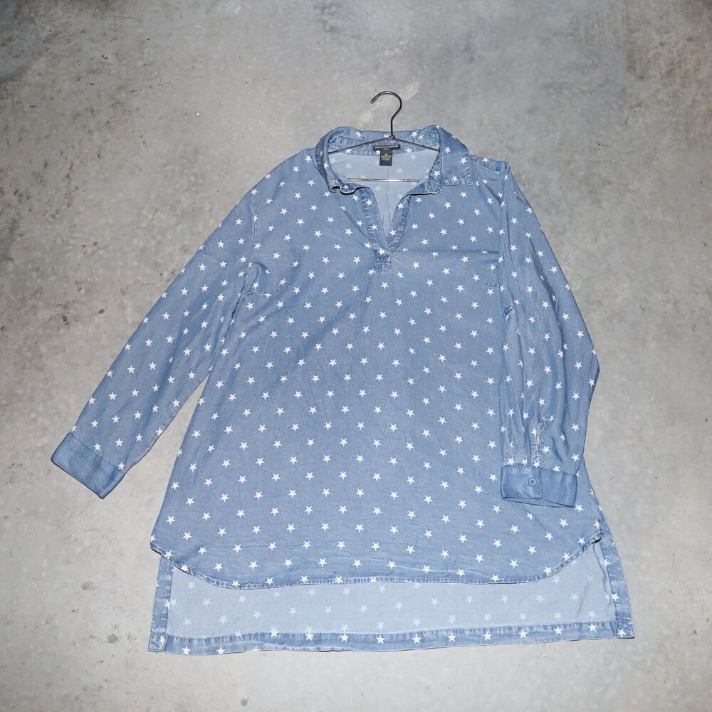 Blue Star Print High Low Tunic Top Size 3X - Picture 2 of 4